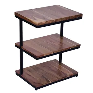 Kitchen Storage Industrial End Table With 3 Tier Wooden Shelves And Metal Frame Brown Black