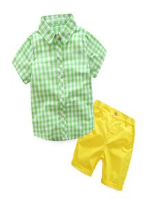 Whole Summer Kids Designer Clothes Boys Sets Plaid Short Sleeve Shirts Shorts 2pcs Suit Fashion Outfits baby infant boy Suit1260431