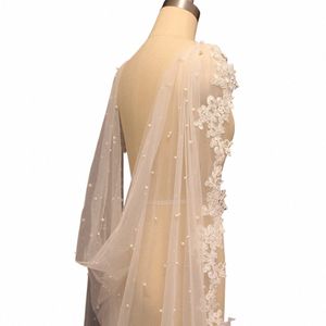high Quality Pearls Wedding Bolero Lace Lg 2.5 Meters Bridal Cape with Lace Edge White Ivory Bride Jacket Wedding Accories M111#