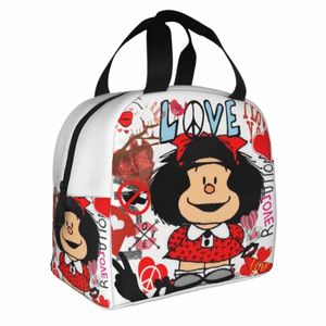 Love Peace and Mafalda Insulated Lunch Bags Thermal Bag Quinal Argentina Carto Tote Lunch Box Food Storage Bags School Picnic O03c＃