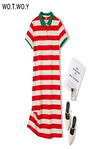 WOTWOY Summer Striped Plus Size Polo Kleid gestrickte Baumwolle Langes T -Shirt -Kleider Frauen lässig Shortsleeved Vestidos de 3xl Y2008052392923