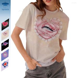 Kvinnors T-skjortor älskar rund hals överdimensionerad t-shirt amekaji vintage toppmodekvinna kläder 3d tryckt grafisk tee kawaii roliga streetwear