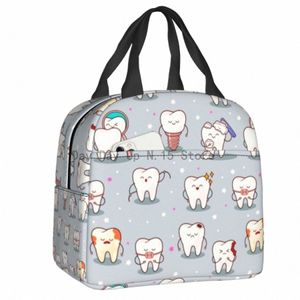 custom Cute Teeth Baby Lunch Bag for Women Men Thermal Cooler Insulated Dentist Lunch Box for Children School f9Gm#