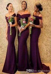 2019 Regency Off The Shoulder Satin Long Bridesmaid Dresses Ruched Sweep Train Wedding Guest Maid Of Honor Dresses4509910