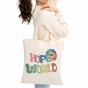 Hope World Print återanvändbar butik Eco Bags Canvas Book Bag Women Foldbar Shopper Bag Fi Female Shoulder Bag Handbag U2YW#