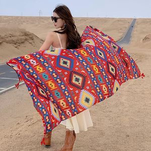 Holiday Sunscreen Ethnic Print Scarf For Women Long Wraps Shawls OverSize Brazilian Swimsuit Bathing Cover-ups Towel Beach Wear 240416