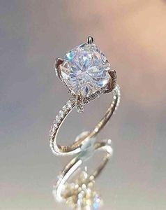 4つの爪Real Solid 925 Sterling Silver 2CT Cushion Cut Diamond Ring Fine Topaz Jewelry Wedding Engagement Rings for Women5379973