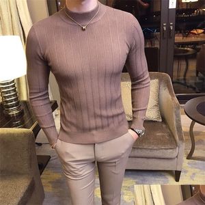 Men'S Sweaters Autumn And Winter New Mens Fashion Boutique Cotton Solid Color British Gentleman Knitted Sweater Male Casual Hood Drop Dhb7K