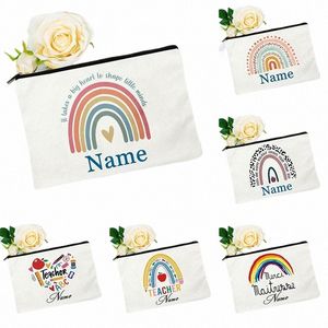 weißer verspannter Name Bag Frau Regenbogen Druck Make -up -Tasche Aufbewahrungstasche Toilettenartikel Aufbewahrung Kosmetische Taschengeschenk für Lehrer S55X#