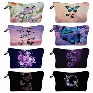 butterfly Printed Fi Women's Cosmetic Bag Animal Practical School Pencil Cases Travel Mini Storage Bag Ladies Makeup Bags U0DV#