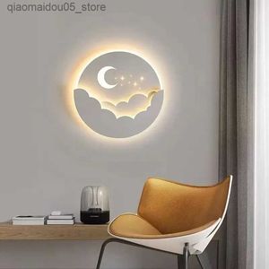 Lampor nyanser LED Cloud Star Moon Wall Lamp sovrum barns rum kreativ TV bakgrund trappa och korridorhänge ljus q240416