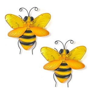 Metal Bee Outdoor Decor 2pcs Bumble Wall Glass Art Esculturas de casas Ornamentos pendurados Decoração de jardim 240415