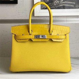 Totes Handbag Designer Bag Crocodile Skin Togo Leather 30 Portable Women's Amber Yellow Hand QQ