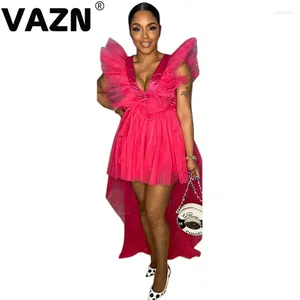 Casual Dresses VAZN 2024 Unusual Sexy Club Elegant Solid High Waist Deep V-Neck Tank Sleeve Women Maxi Asymmetrical Dress