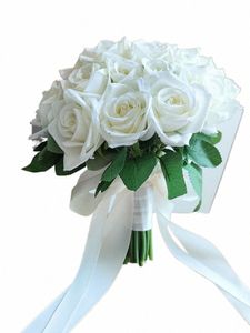 Düğün buketleri beyaz gelin buket ipek frs yapay güller boutniere evlilik nedime corsage düğün akrabaları 27hn#