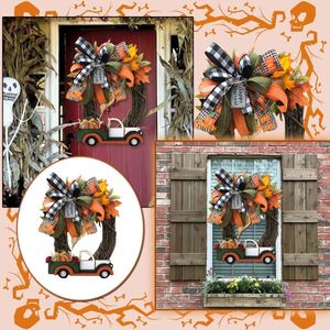 Dekorativa blommor Vintage Pumpkin Truck Wreath-Acrylic Holiday Door Frame Garland Decored Decor Minimalist Wreath Fast 2024