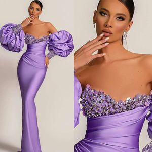 Strapless Evening Modest Dresses Glitter Sequined Mermaid Prom Dress Sexy Puffy Sleeve Custom Made Party Gown