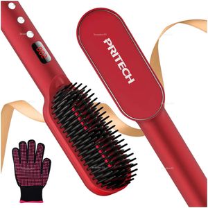 Brushes Pritech Anti-Scaldin Hair Straightener Electric Curling Iron Ceramic Hairbrush Styling Tools Portable Combe For Men Beard 230510 brush