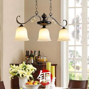 Chandeliers Room Three End Bar Counter Dining Table Lighting European Style Retro Black French Long Pendant
