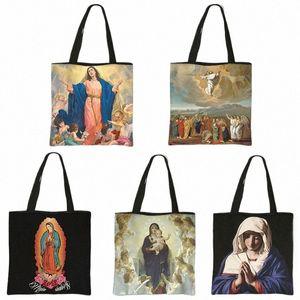 Jungfrau Maria von Guadalupe Mexiko Gemälde Handtasche Frauen Leinwand Shop-Taschen katholische Kirchen lässig Hochkapazität Einkaufstasche Geschenk K7rs#