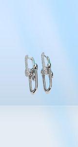18K gold doublestud earrings for women luxury brand designer OL style shining crystal ear rings earring party wedding jewelry gift6075244