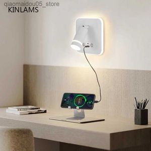 Lampor nyanser USB mobiltelefon laddning vägglampa kreativ spotlight touch c-typ vägglampa enkel sängläsning vägglampa hotelllampa q240416