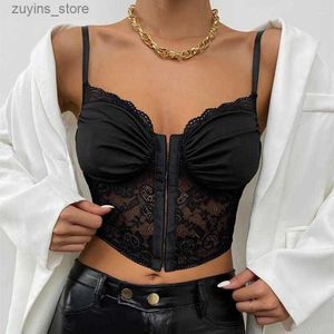 Tank da donna camis Womens Tanks Ins Black Lace Mesh Corsetto Gioventù da donna Tops Sexy Caval Out Halter Bustier Lingerie Slim Camisole Summer Streetwear L49