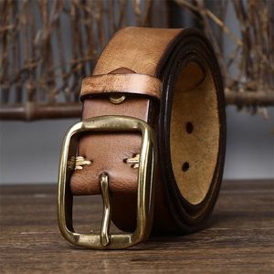 3.8CM Thick Cowhide Copper Buckle Genuine Leather Casual Jeans Belt Men High Quality Retro Luxury Male Strap Cintos 240416