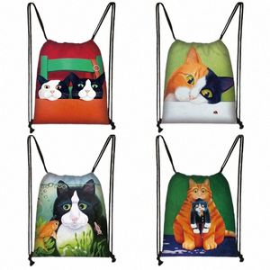 Schöne Orangenkatze Druckrucksack Ladies Shop Draw String Bag Frauen große Kapazität Freizeitkronen schwarze Katzen -Leinwand Taschen Geschenk D6ze#