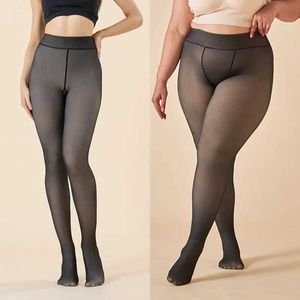 Sexy Socks Plus Size Womens Fleece Warm Winter Tights Leggings Thick Fleece Panty Fake Translucent Pantyhose Thermal Stockings Woman 240416