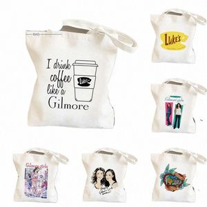 i Drink Coffee Like A Gilmore Girl Printed Shopper Female Canvas Casual Tote Bag Women Harajuku Handbag Shoulder Shop Bags R1MQ#