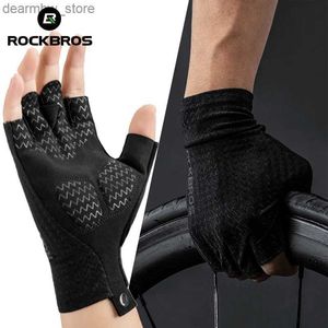 Cycling Gloves ROCKBROS Mens Cycling Gloves Summer UV400 MTB Bike Gloves Half Finger Sports Gloves Breathab Anti-slip Bicyc Glove L48