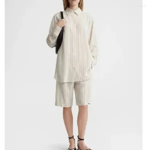 Women's Blouses 2024 Spring And Summer Versatile Beige Casual Pinstripe Women Shirt