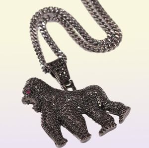 Colares pendentes Hip Hop Cz Pedra pavimentada Bling Iced Out Gorilla Animal Pingents for Men Rapper Jewelry Black Gold Silver Colorpend7309737