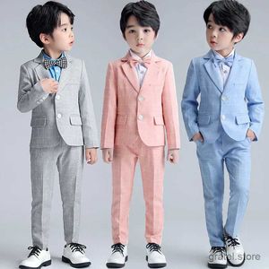 Suits Big Boys Formal Birthday Photograph Suit Kids Pink Jacket Pants Bowtie Wedding Dress Teenager Suit Children Graduation Costume