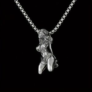 Fashion New Creative Silver Girl Pendant Necklace Casual Street Motorcycle Jewelry Ornament