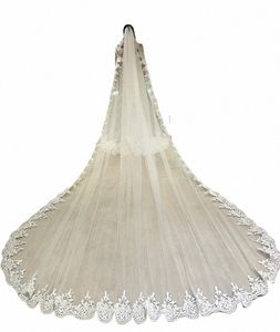 Weiße Elfenbein 4 Meter LG Full Edge Spitze Hochzeitsschleier ein Schicht Tüll Brautschleier mit Kamm Hochzeit Akquiser Veu Velo noiva z4n0##