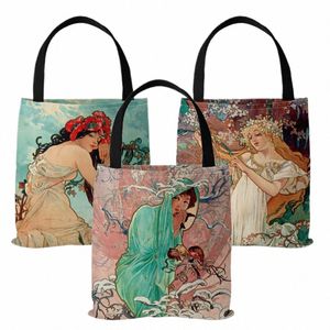 Musa Four Seas Series Bag tela Bag Spring, Summer, Autumn e Winter Quadruple Painting Borse Bag, Bag del negozio di tela retrò Y6EU#