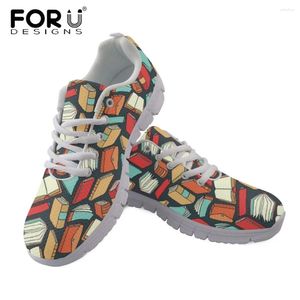 Casual Shoes Forudesigns bokälskare mönster sneakers för kvinnor lätta lägenheter snörning damer andas luftmaskskor