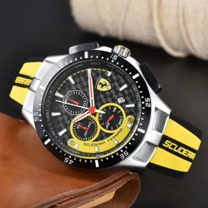 멀티 unction ferrar 손목 시계 남성의 모든 다이얼 작업 쿼트 쿼츠 남성 시계 고품질 탑 디자이너 럭셔리 브랜드 크로노 그래프 시계 패션 고무 벨트 F-3AA