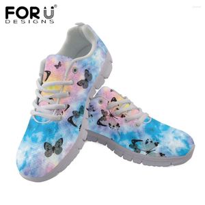 Scarpe casual fordesigns sneaker leggero per donne belle farfalla e sfondo gradiente piatti allacciati per le calzature femminili