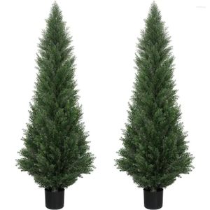 Decorative Flowers Two 5FT Artificial Cedar Topiary Trees Fake Outdoor Plants In Pot UV Rated Plant For The Front Door Christmas Decor