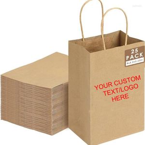 Present Wrap Custom 25st Brown Paper Bags 5.25x3.2x8 Inches Kraft Small For Business Shopping Merchandise Party