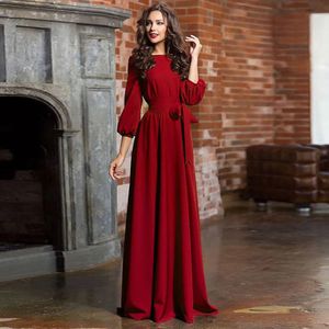 Dresses For Women Long Sleeve Crew Neck Solid Color Lantern With Belt Formal Elegant Party 240416