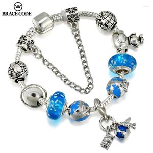 Bracelets de charme Código Brace em torno do mundo liga de liga diy boutique grande buraco luminoso de vidro luminosa pulseira feminina direta