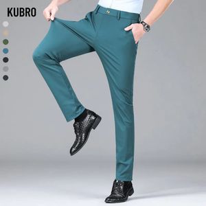 KUBRO 2023 Trousers Mens Summer Thin Section Slim Casual Pants Man Multi Color Optional Ice Silk Loose Straight Business 240415