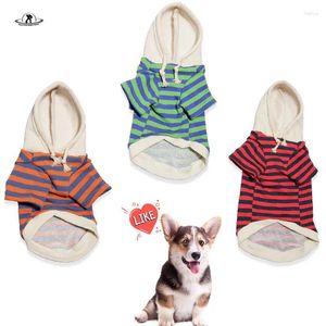 Dog Apparel Autumn And Winter Pet Clothing Or Cat Warm Hoodie Striped With Hat