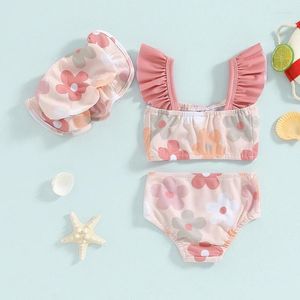 Clothing Sets 2-Piece Baby Girl Swimsuit And Sun Hat Sleeve Bikini Top Bottom Floral Swimwear Bathing Suit Beach Wear