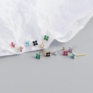 Studörhängen WTLTC 925 Sterling Sliver Mini Broskfärgad CZ Crystal Post Tiny Small Flower Earrings Top