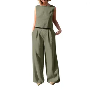 Pantaloni da due pezzi da donna 1 set camicetta senza maniche outfit di colore puro vintage